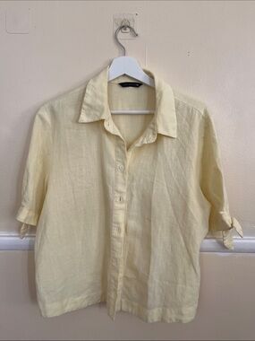 Zara Pale Yellow Linen Short-Sleeve Button-Down Shirt